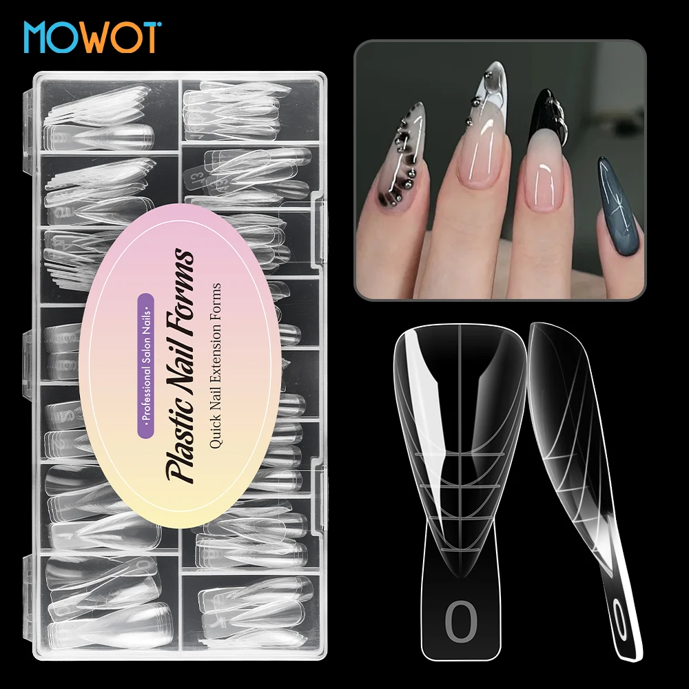 MOWOT 150pcs Stiletto Nail Dual Forms Reusable Clear Extension Gel Builder Nail Molds Full Cover Acrylic Nail Tips for Manicure