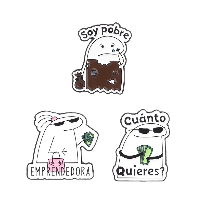 

Spanish Flork Meme Holding Dollar Money Soy Pobre Enamel Pin Cool Flork Emprendedora Cuanto Quieres Brooch Badge Jewelry Gift