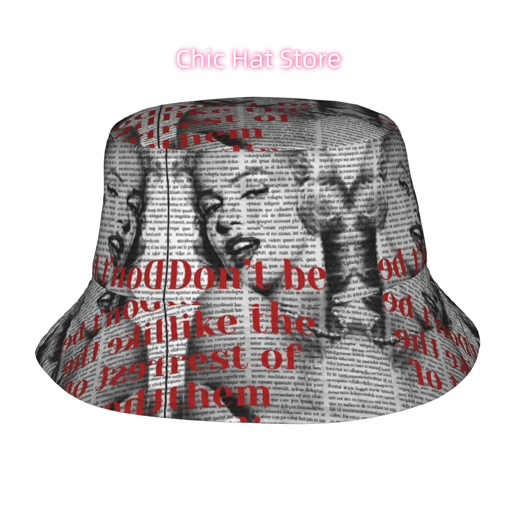 1pc Inspirational Quote Newspaper Pattern Fully Printed Fisherman Hat Beach Hat, Unisex Outdoor Sun Hat, Sun Hat, Fashionable Bu