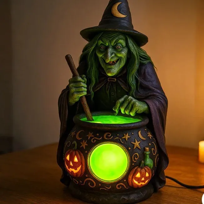 

Halloween Witch Cauldron Light - Spooky Resin Decor with LED Glow for Party Haunted House Gift & Toy