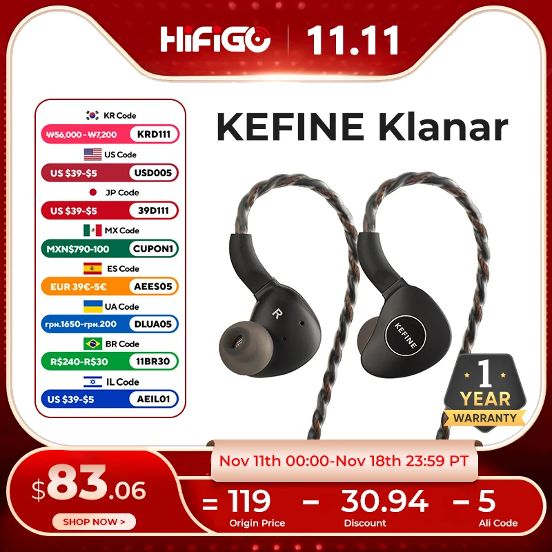 KEFINE Klanar 14.5MM Planar Driver In-Ear Monitors with 2-pin 0.78 Detachable Cable