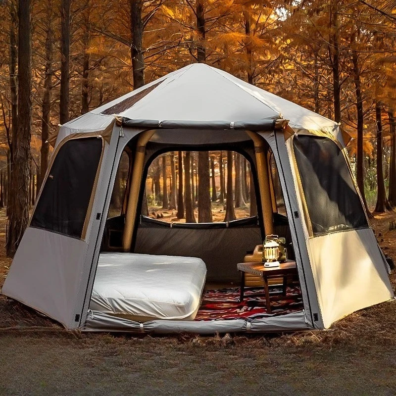 Hexagonal Quick Open Inflatable Tent - Portable Folding Explorer Tent for Outdoor Overnight Camping
