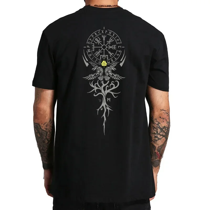 Pour Avec Inscription Runes Viking Rabe Raven Yggdrasil Weltesche Valhalla Rising Walhalla Vikings Tshirt The Vegvisir T-shirt