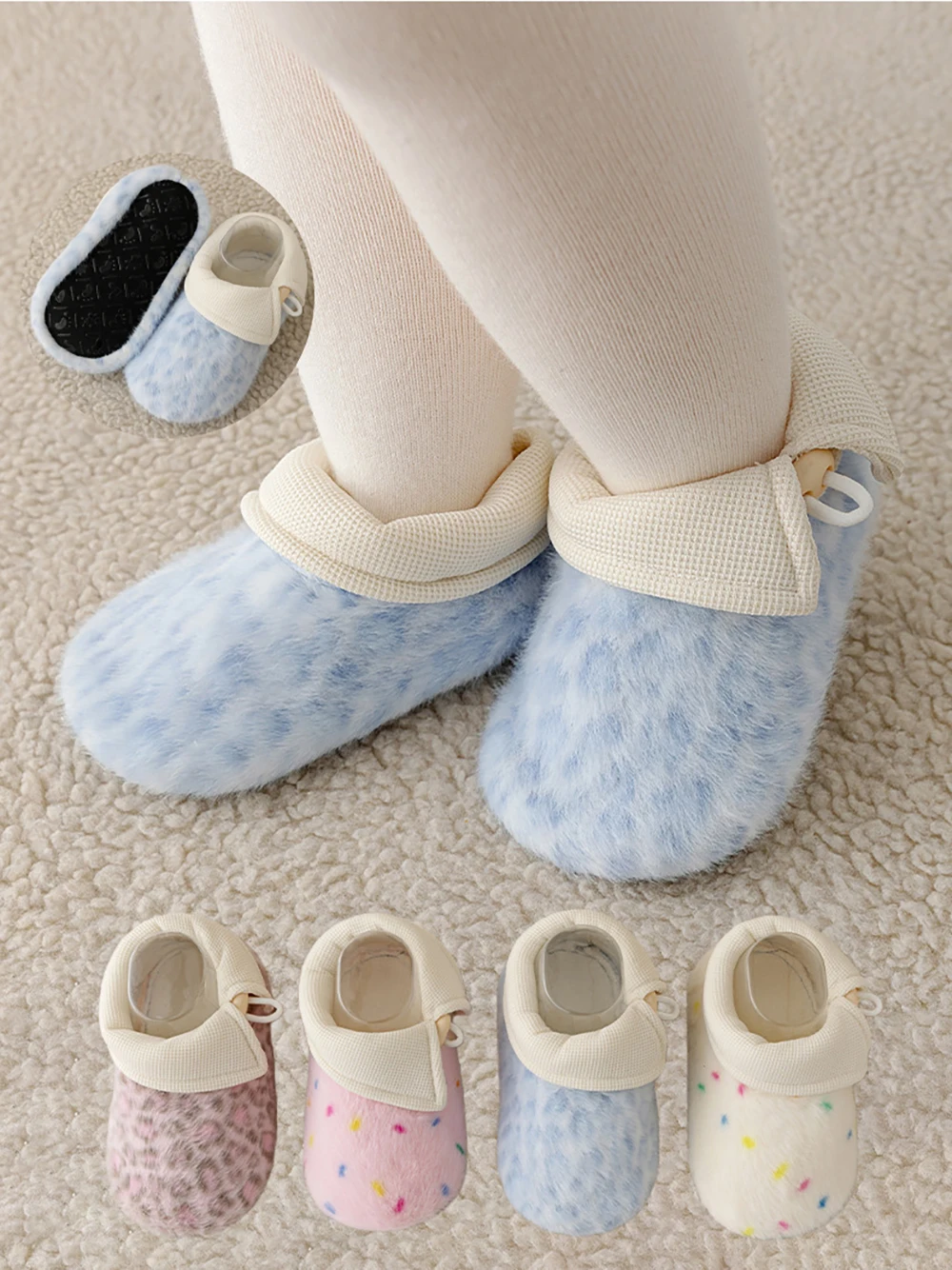 6M-4T Baby Walking Shoes Leopard Print Soft Soled Children's Shoes Cute Warm Thicken Girls Indoor Shoes Toddler Non-slip Shoes