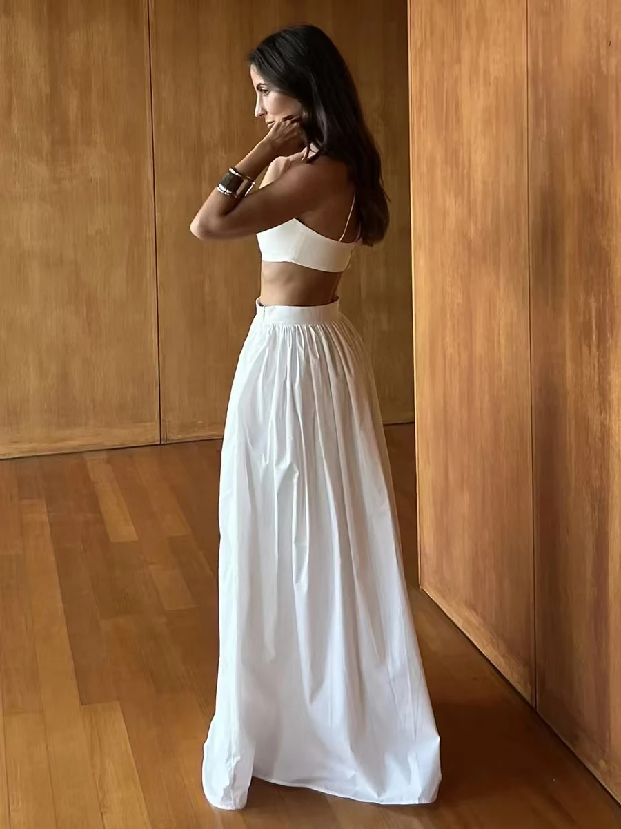 Conjunto de dos piezas de falda de cintura alta con tirantes sexy, conjunto de algodón ort Sve Faionable para mujer, colección de verano