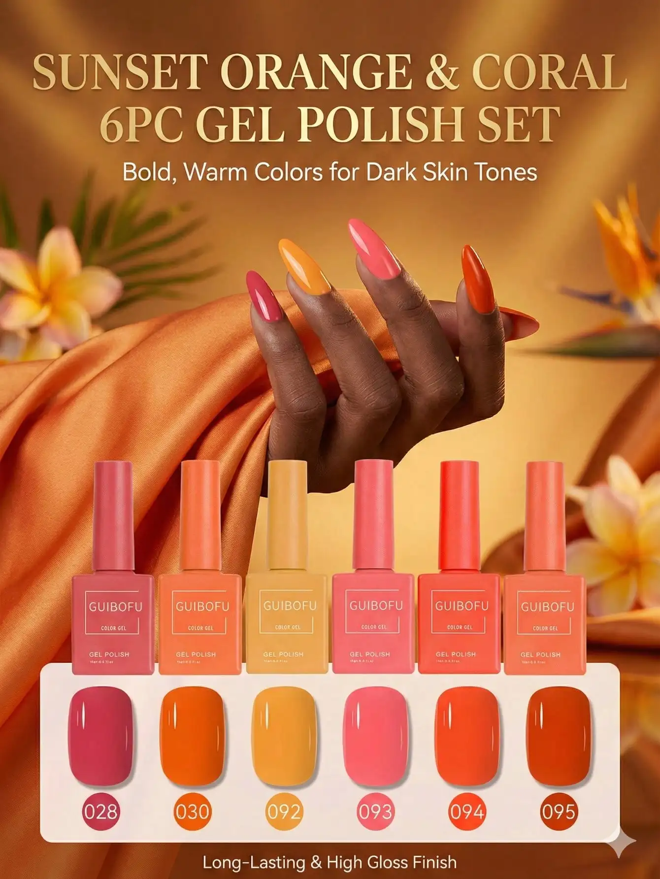 

6Pcs/Set 15ml Orange Gel Nail Polish Kit Pumpkin Coral Citrus Colors for Halloween Manicure Soak Off UV LED Gel Varnish 3-Step