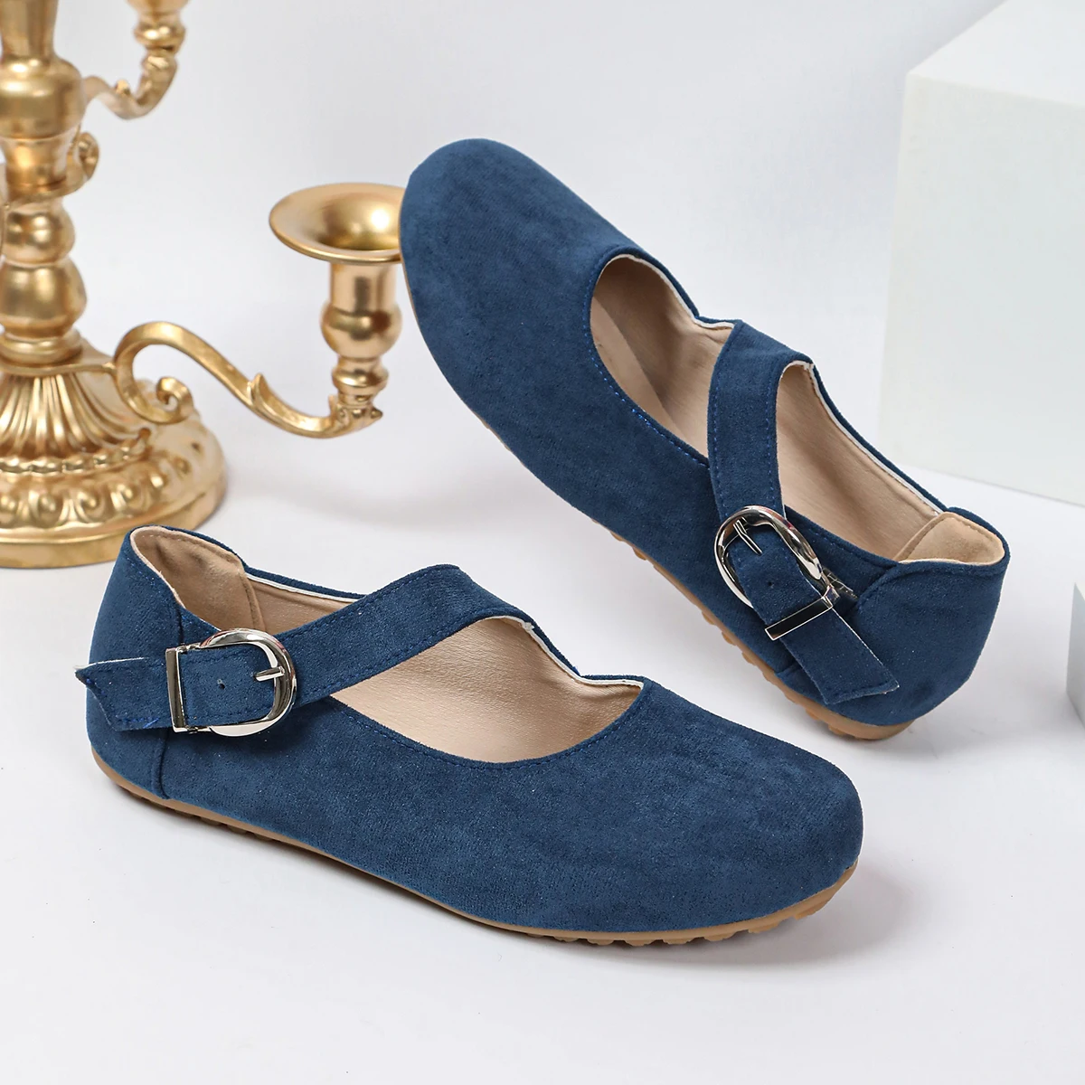 Damen Mary Jane Schuhe, Wildleder, runde Zehenpartie, flache Schuhe, mit Schnallenriemen, lässig, bequem, für Arbeit, Büro, Alltag, Ballerinas. – Detail 14