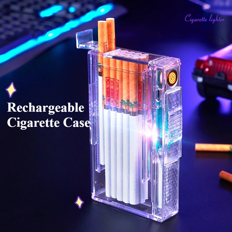 Transparent Case Rechargeable Cigarette Lighter 20pcs in One Package Flip-top Tungsten Igniter Men\'s Cigarette Accessories