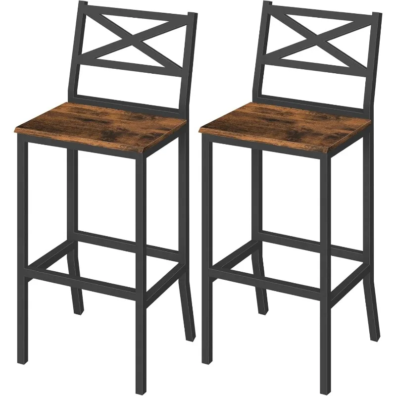 

Bar Stools, Set of 2 Bar Chairs with Backrest and Footrest, 26" Tall Counter Bar Stools, Kitchen Breakfast Chairs