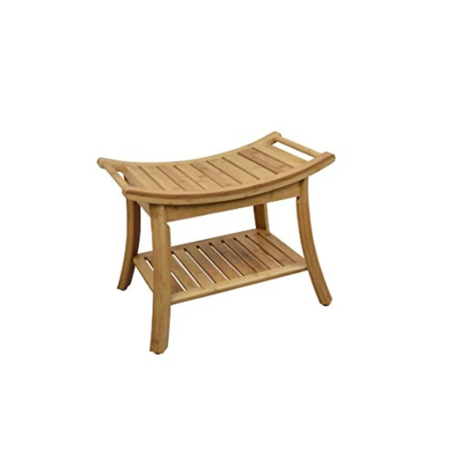 

Бамбуковая скамья-стул для душа Kyoto с полкой для хранения, идеально подходит для бритья ног, использования в спа-салонах, в гостиной, в прихожей, как прикроватная скамья