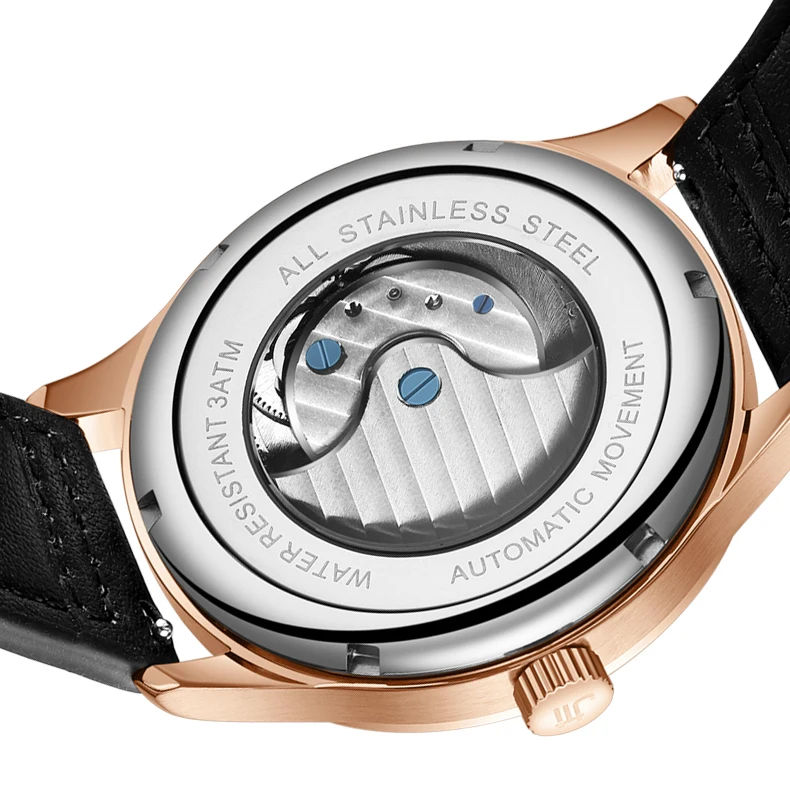 HANBORO Мужские роскошные часы 42 мм с фазой Луны, автоматические механические наручные часы, 50 м, водонепроницаемые, со светящимся скелетонизированным циферблатом