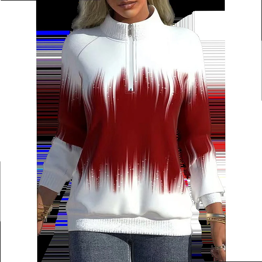 Women's Gradient Print Zip Up Hoodie Spring Summer Top Pullover Sweatshirts