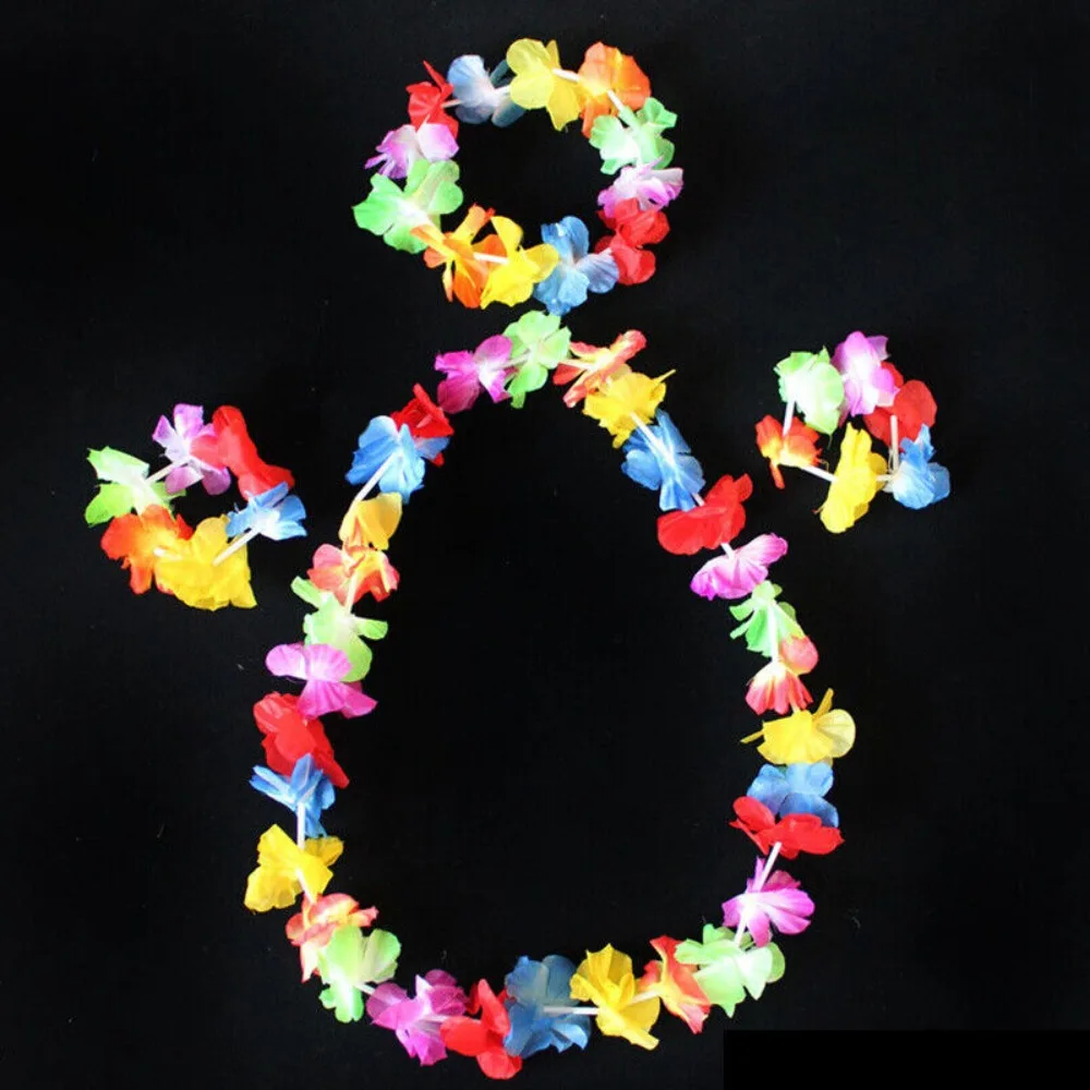 5pc/set Garland Headband Bracelet Hawaii Fancy Dress Hula Show Hawaiian Style Hawaiian Hula Skirt 40CM Full Charming Grass Skirt view 5