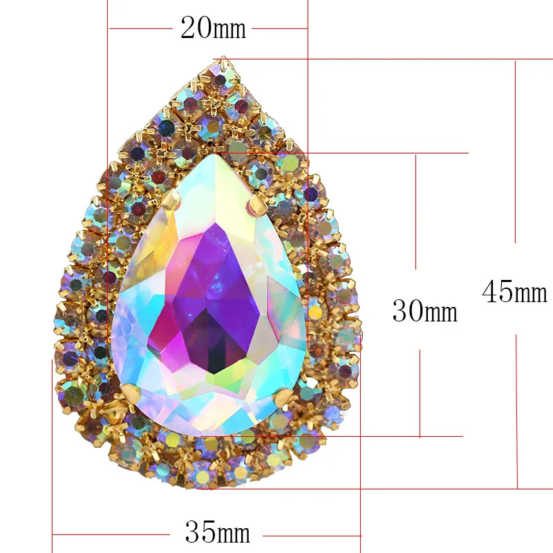 NEW Clothing Accessories Big Size 20x30mm Glass Crstal Stone Double Row Chain Rim Teardrop Shape Sew On Rhinestones Diy Dress