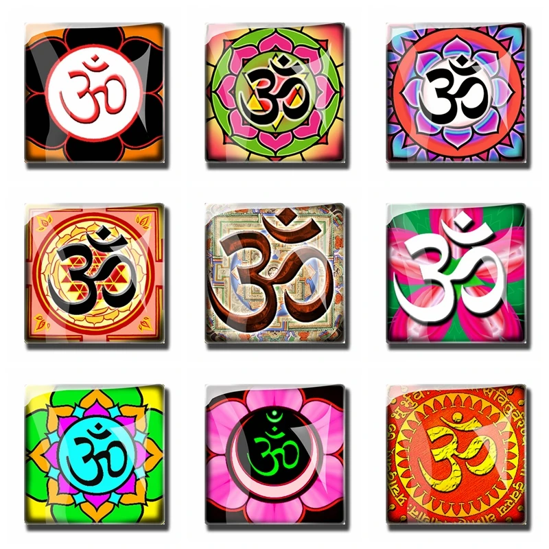 

Sanskrit-Luminous Fridge Magnet Square Glass Crystal Refrigerator Decorative Magnetic Stickers for Yoga Enthusiasts 40mm