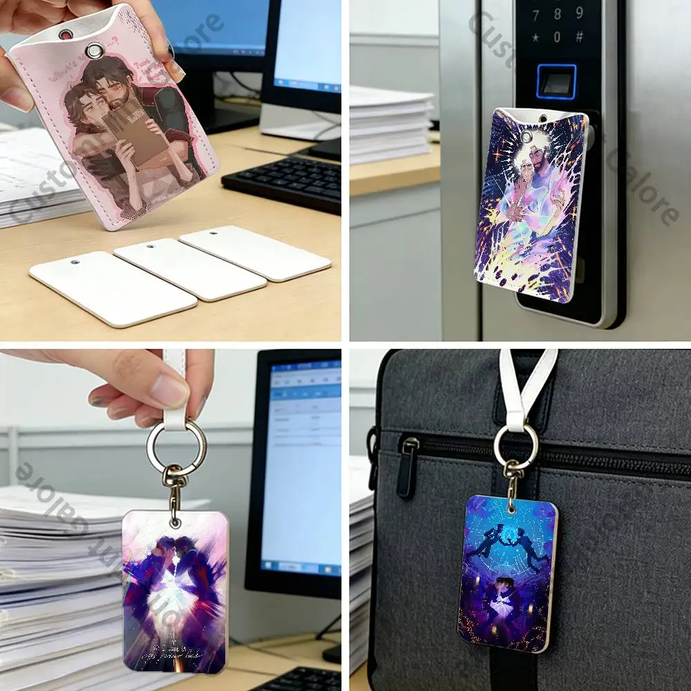 J-Jayvik Rectangle Card Case Keychain Access Card Bag Key Tag Ring Leather Card Holder Key Ring Access
