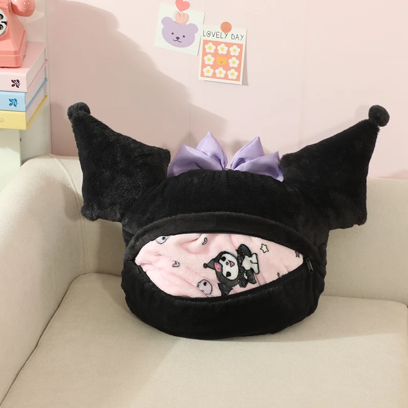 Cute Kuromi Warm Flannel Blanket Pillowcase Office Noon Break Cartoon Kawaii Home Sofa Decor Kids Birthday Xmas Gift