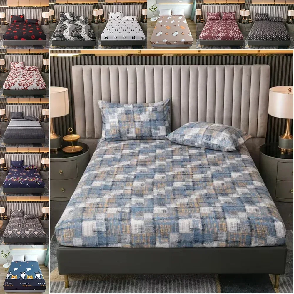 

Polyester Fitted Sheet Breathable Noiseless Mattress Topper Bedroom Printed Bed Cover Bed Smooth Jersey Mattress Cover 장착형 침대 시트