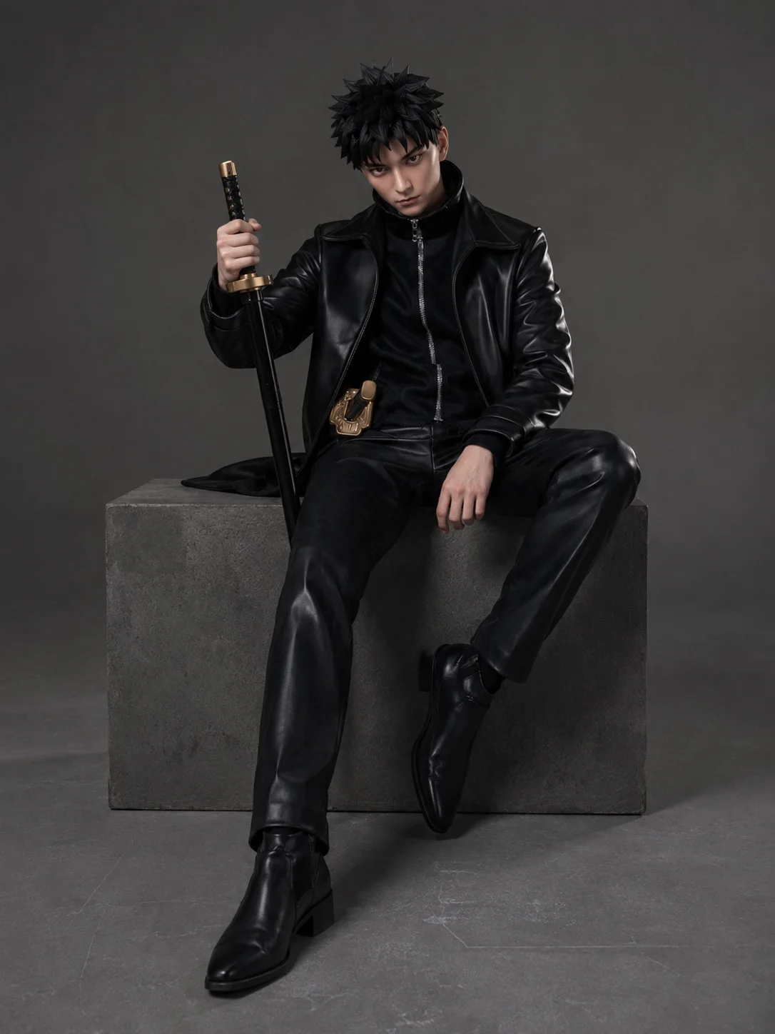 Kagurabachi Chihiro Rokuhira - Abrigo largo de cuero estilo motero para hombre, disfraz de adulto