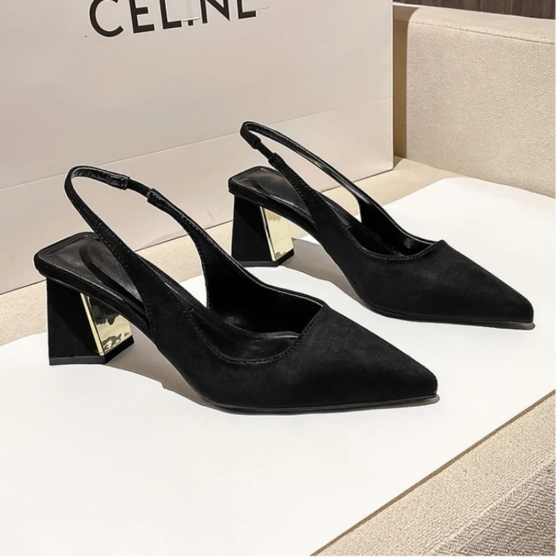 2025 Summer Women Sexy Pointed Toe Chunky Heel High Heel Sandals New Brand Designer Elegant Slip on Party Dress Women Sandals
