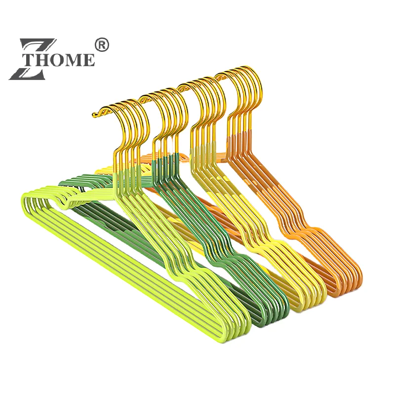 Clothes Hanger Hanger With Grooves For Airing Adult Metal Simple Thick Non-slip Dip Plastic Coat Hanger Blue Green