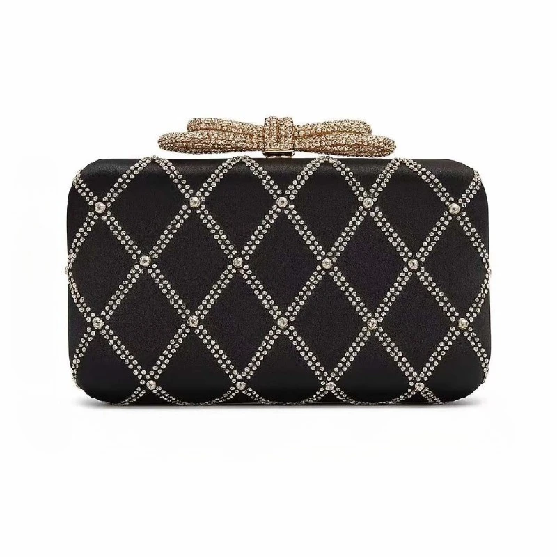 

Argyle Diamond Clutch Bags Luxury Women's Bowtie Buckle Wedding Evening Purse Fashionable Dinner Party Handbag with Crossbody