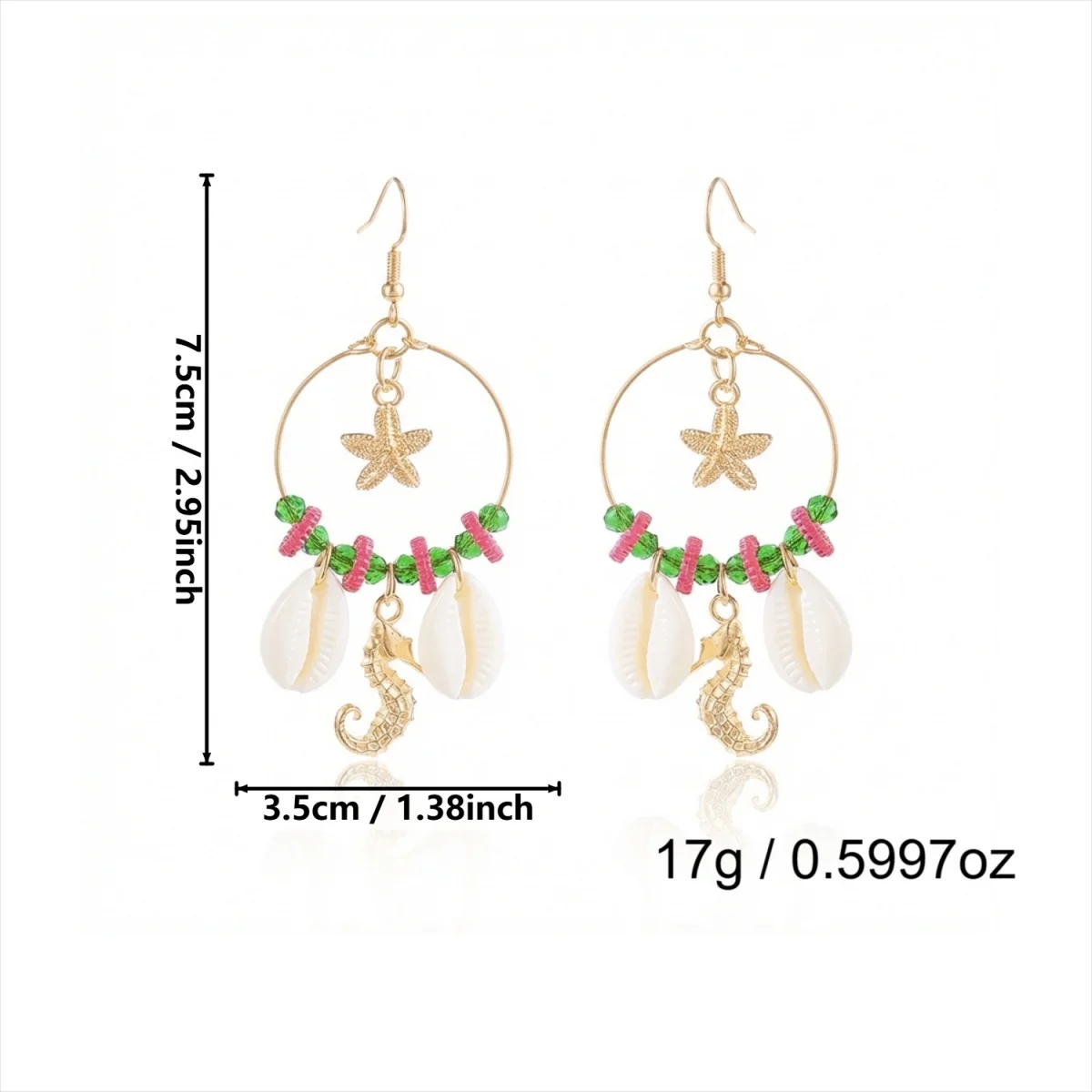 Kristall-Kreis Muschel Seestern Quasten-Ohrringe für Damen und Herren Boho Ozean Seepferdchen Ohrringe Trendiger Sommer-Strandschmuck – Detail 29
