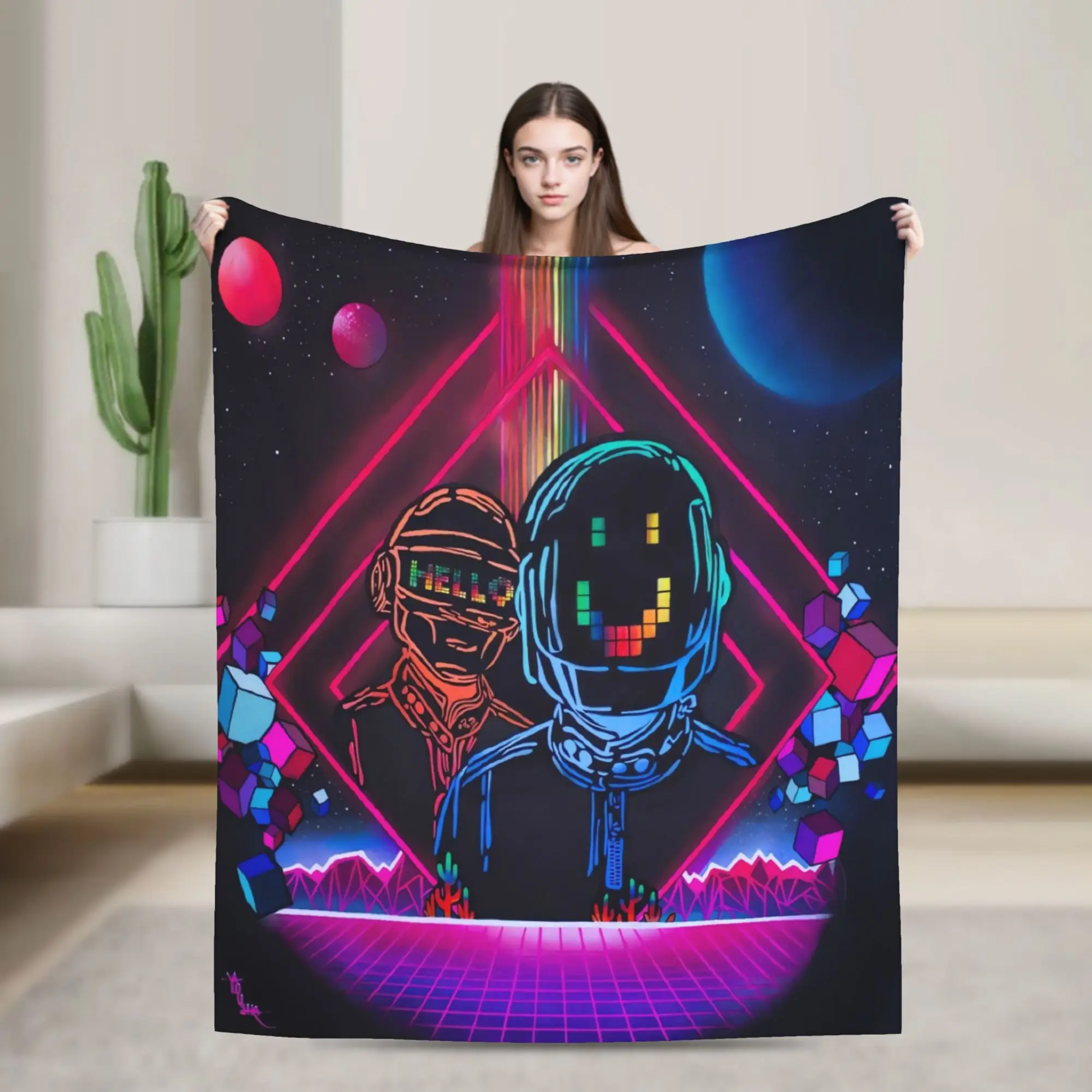 Daft Punk Electronic Music Throw Blanket Soft Funny Blankets  For Couch Chair Picnic Flannel Bedspread Bed Cover