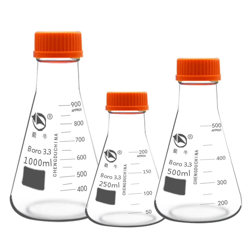 1 szt. lab 250ml 500ml 1000ml 2000ml wysokiej jakości szkło borokrzemowe spiralna szyjka trójkątna kolba odporna na wysokie temperatury kolba stożkowa