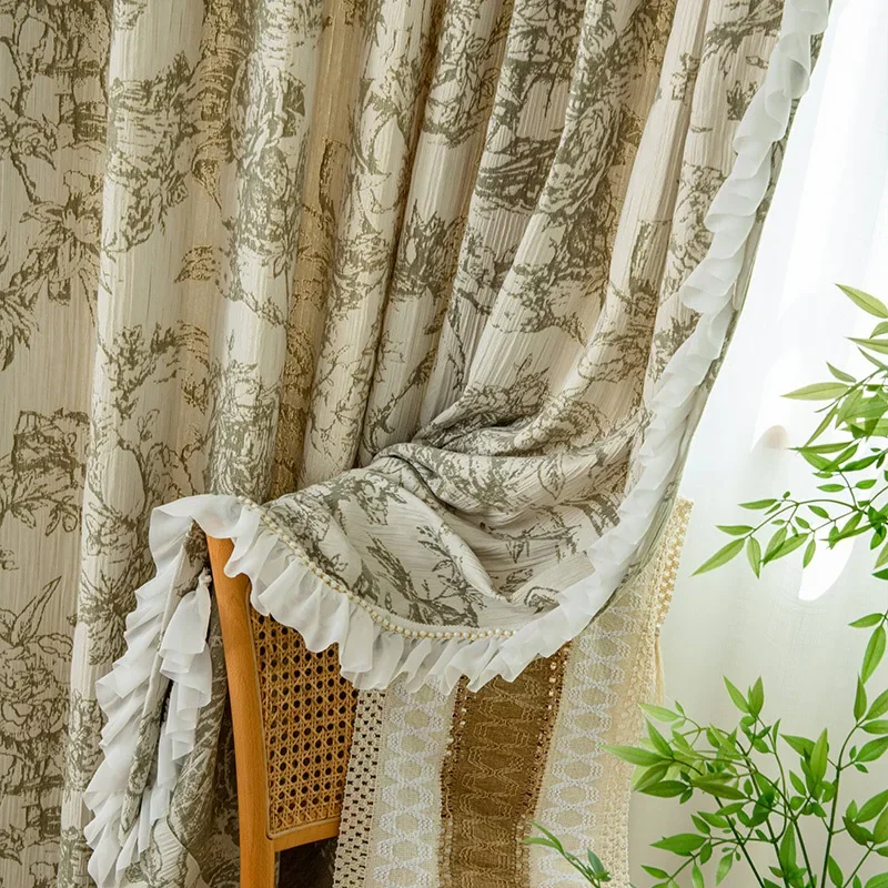 High-end chenille curtains finished living room and bedroom blackout fresh pastoral jacquard