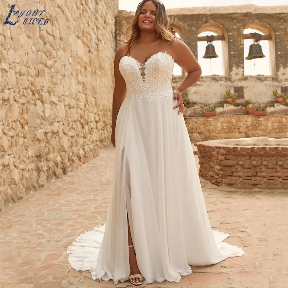 NICEB-vestido de novia de gasa sin tirantes, prenda de vestir sin mangas, Espalda descubierta, abertura lateral, hecho a medida, 2024NICEB-vestido de novia de gasa sin tirantes, prenda de vestir sin mangas, Espalda des