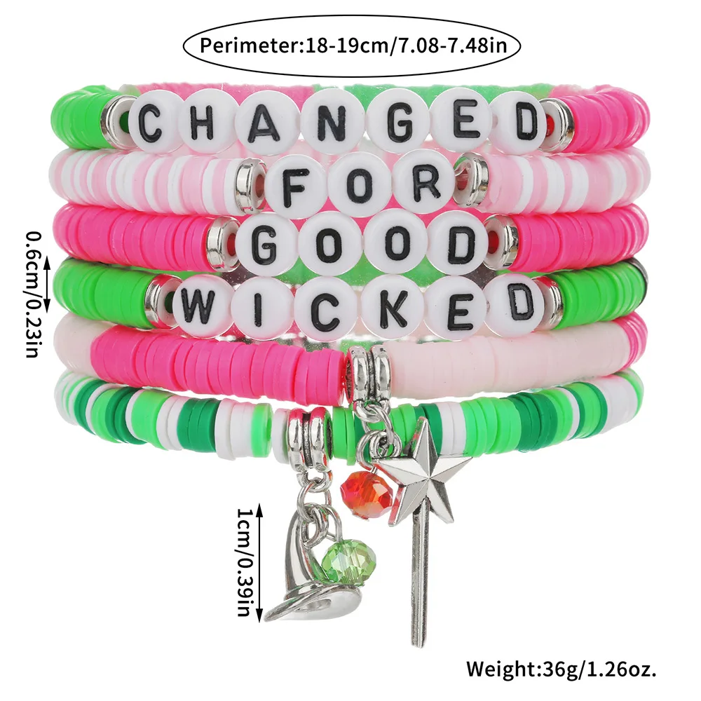 Elphaba Glinda Friendship Matching Bracelets-Crown Witch Hat Matching Bracelets Green Pink Couples Green Long Nail Gloves