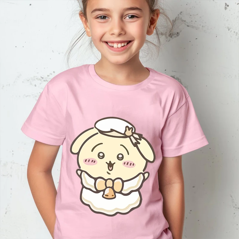 

Chiikawa Printed Kids T-shirt Summer Children's Cotton Short Sleeve Pink Casual Tops Suitable for Boys and Girls