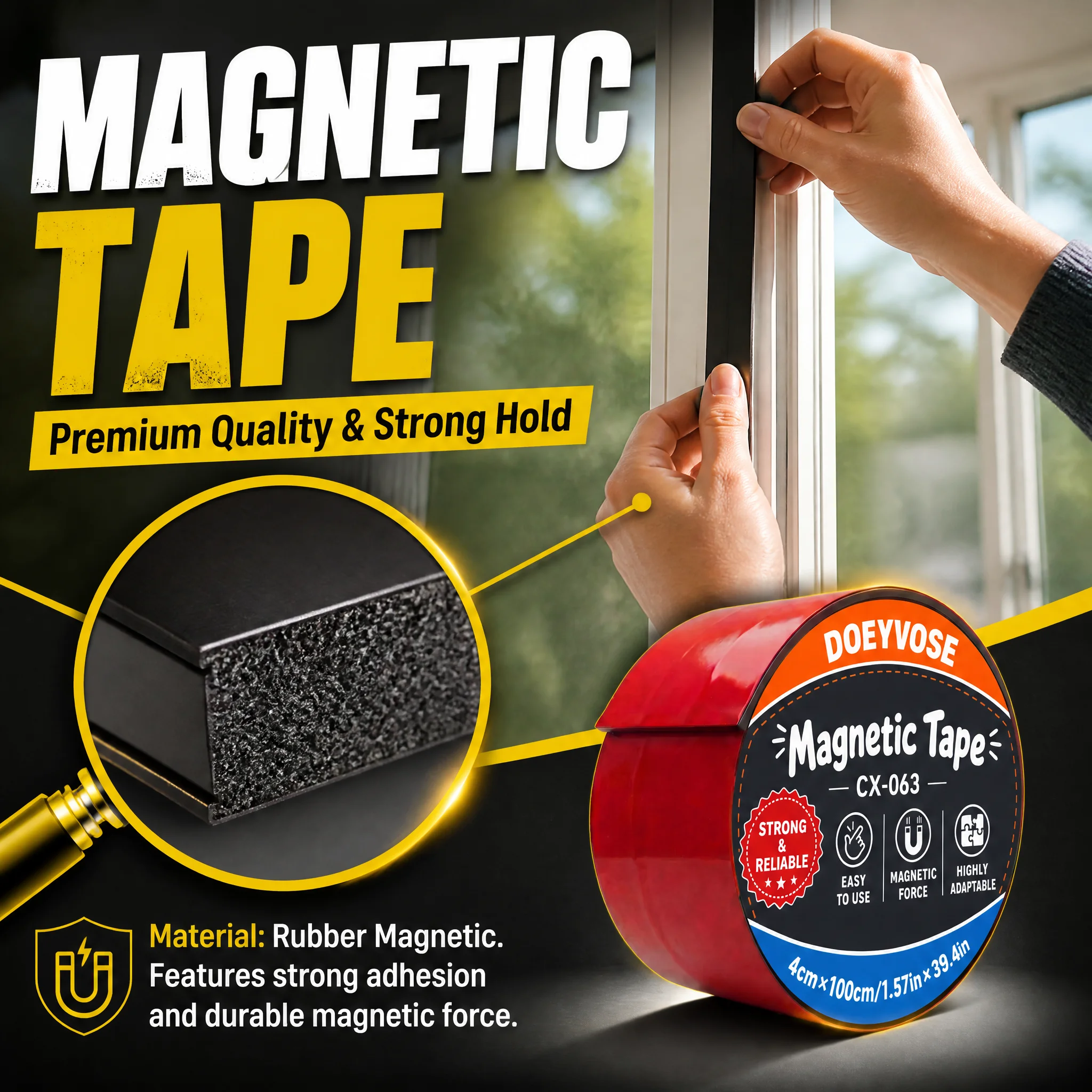 Flexible Self‑Adhesive Magnetic Tape Strip 4cm x 2mm x 1m Magnet Sticker for DIY Crafts