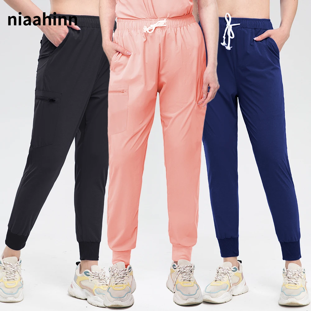 

Clearance Scrubs Jogger Pants Medical Fabric Women Man Nurse Elastic Waist Joggers Pant Pet Veterinary No-stick Hair Work Pants