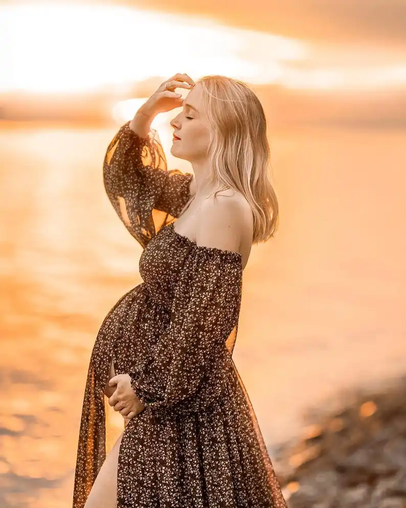 

Элегантное женское платье-халат без бретелек с открытыми плечами и разрезом для беременных, для фотосессий, на заказ