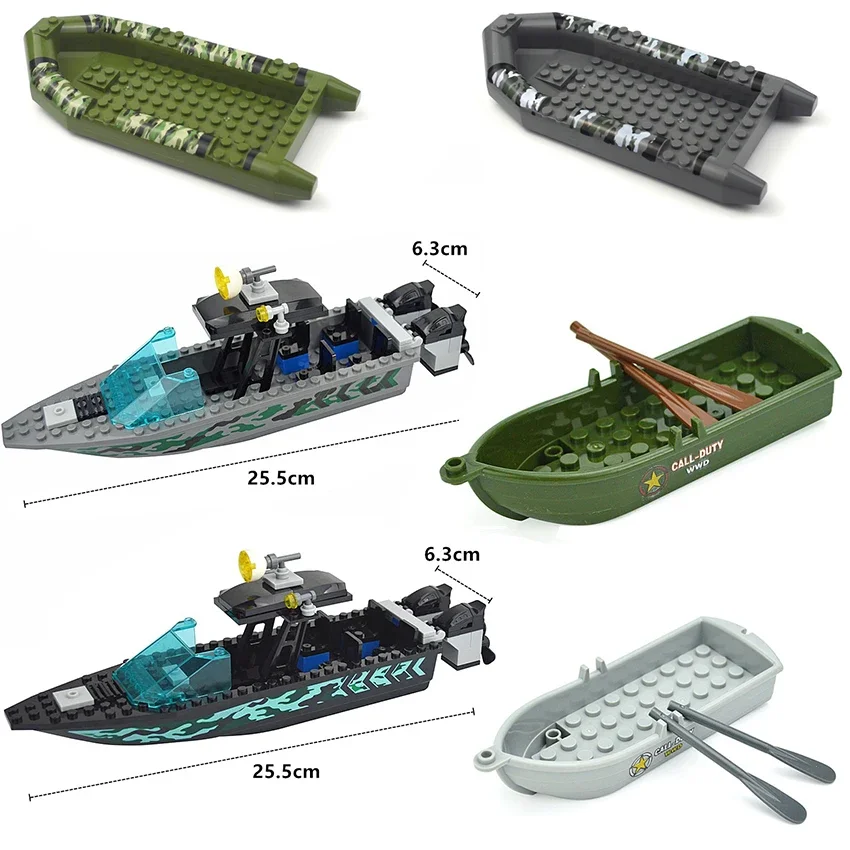 MOC Military Army Camouflage Rubber Boat Canoeing Lifeboat Kayaking Pirates Ship Motorcycle Kid  Building Blocks Bricks Toys