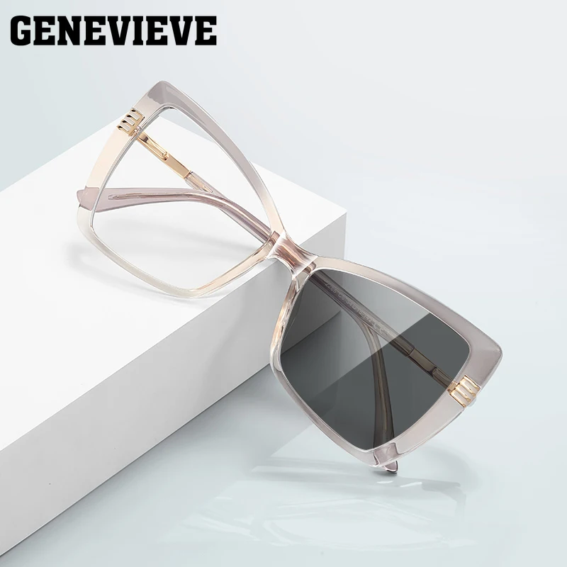 GENEVIEVE New Large Frame Butterfly Design Ladies Photochromic Anti-Blue Light Reading Glasses Customizable Prescription PFD2266