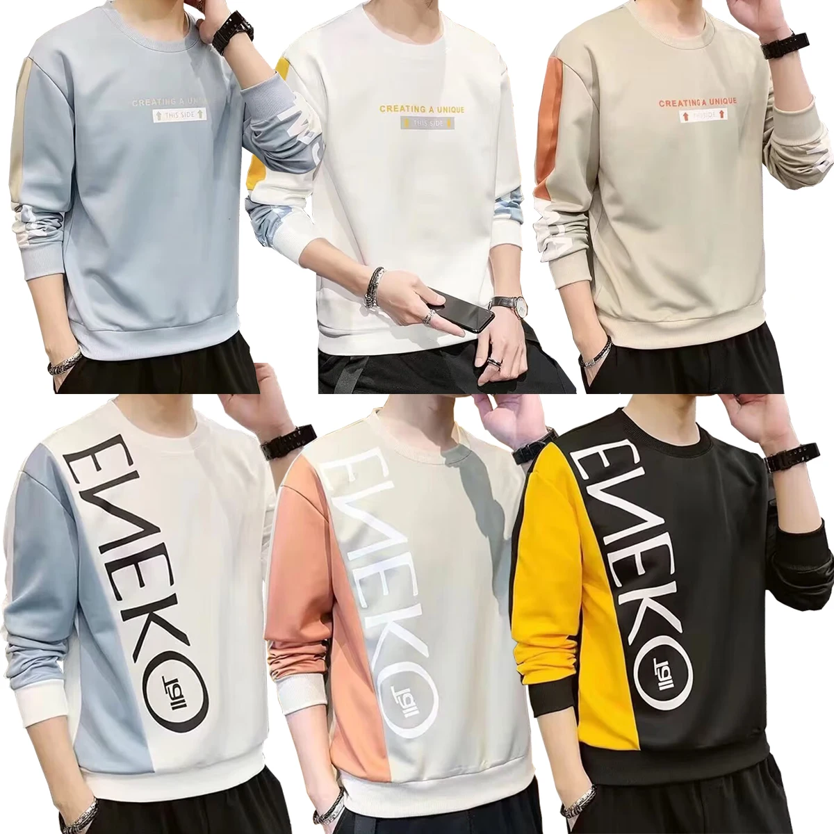 

T-shirt Men's Long Sleeved Round Neck With Letter Print Pattern Spring Autumn Suitable Shirt Couples Students