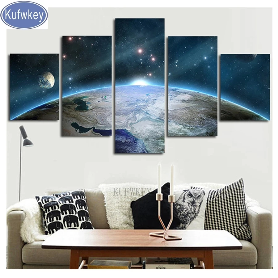 

Kufwkey 5pcs Earth Milky Way diamond painting cross-stitch mosaic Full Round/square Rhinestone pattern for 5d diamond Embroidery