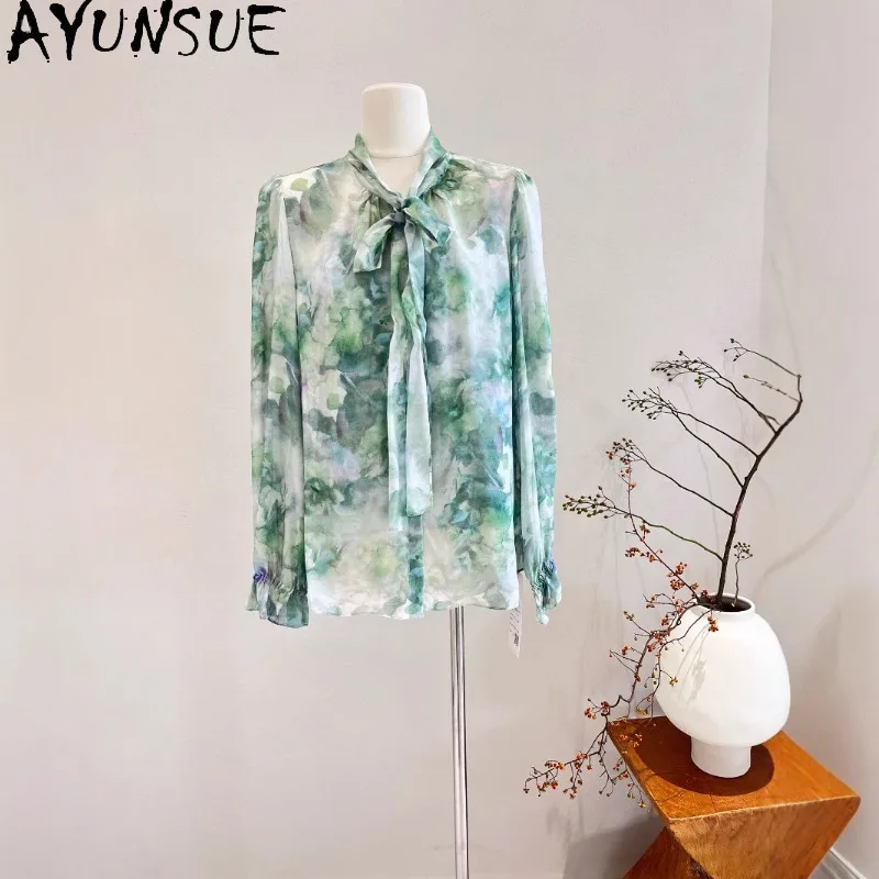 

AYUNSUE Mulberry Silk Women's Blouses and Shirts French Style Long Sleeve Tops for Woman Elegant Blouse Woman Clothes Блузка