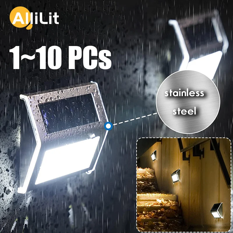 1~10pcs 6LED Solar Stair Lights Waterproof Yard Garden Light for Outside Patio Stainless Steel Solar Lamp Outdoor Fence Decor