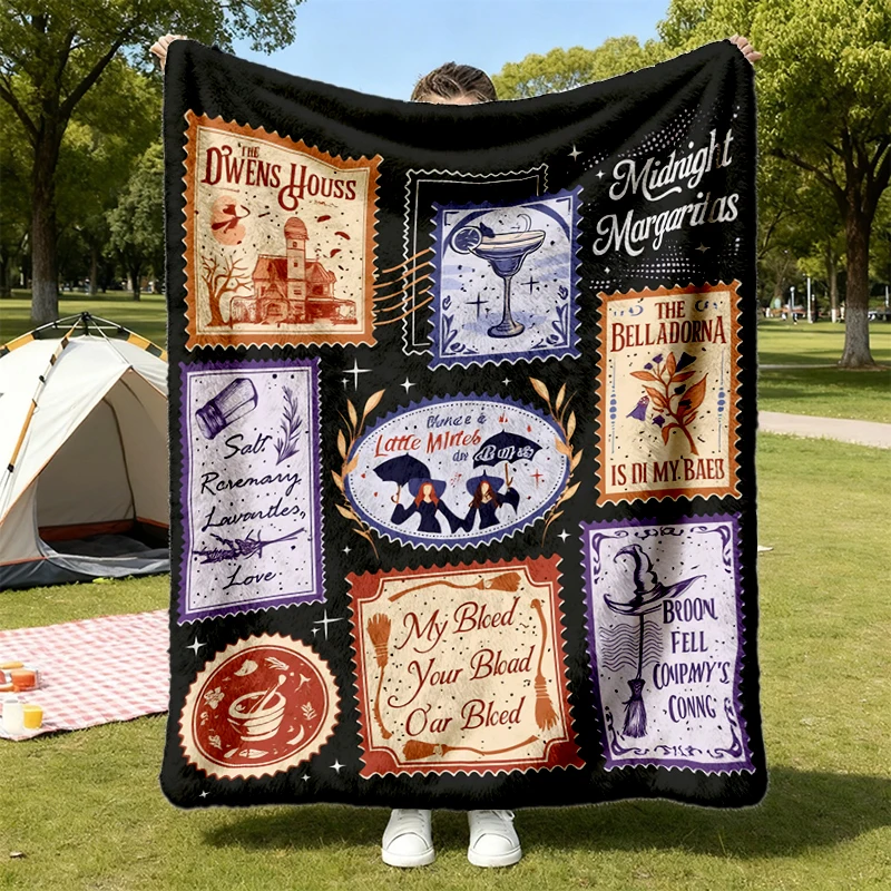 Midnight Margaritas Flannel Throw, Practical Magic Flannel Blanket, Girls Will Be Girls Cozy Blanket, Retro Halloween Mo