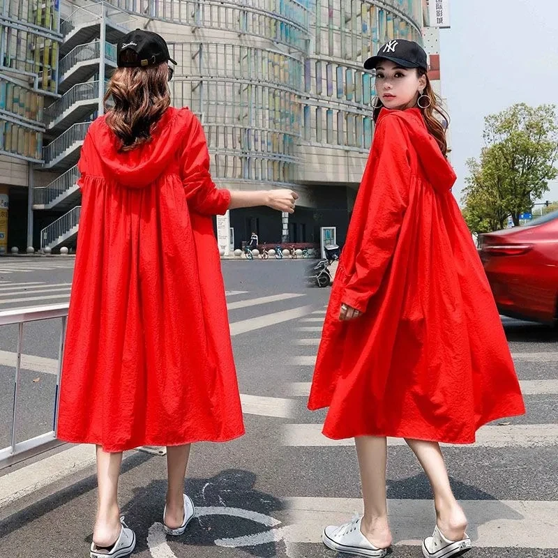 Summer Windbreaker Women\'s Sunscreen Clothes For women Korean Versatile Beach Shirt Thin Coat 2023 Mid-length Trench Coat Female