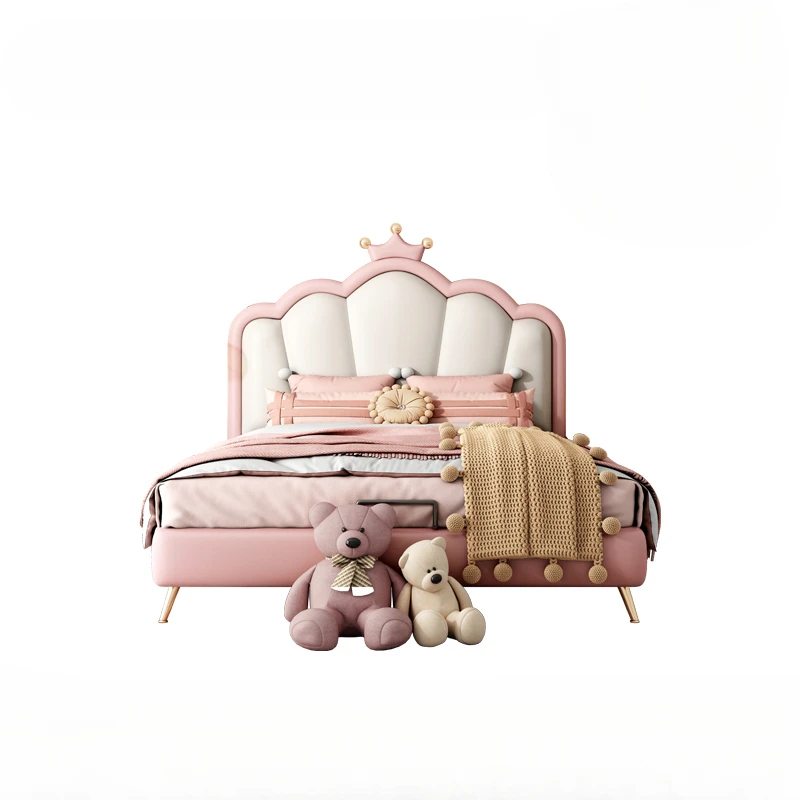 Pretty Modern Luxury Childrens Bed Girls Elegant Princess Villa Loft Leather Bed Kids Headboards Camas De Dormitorio Furnitur