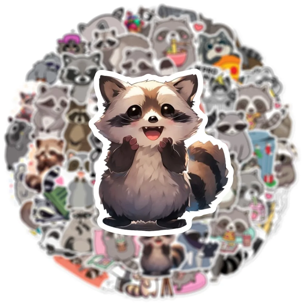 10/25/50pcs Cute Cartoon Raccoon Stickers for DIY Stationery Travel Luggage Notebook Guitar Laptop Phone Kids Toy