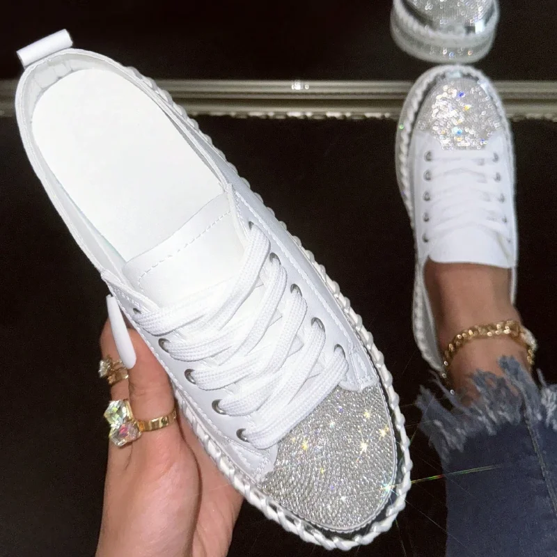 Women Shiny Rhinestones Shoes Four Seasons Casual Sneakers Women Stylish Sport Shoes Lace-Up Sneakers Shoes 2024