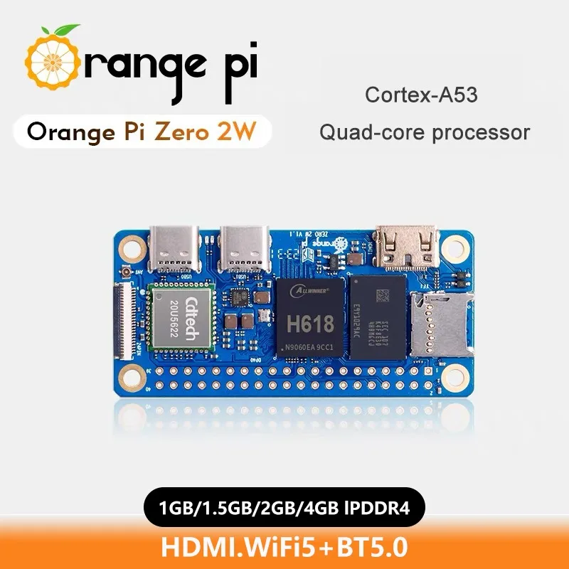 Orange Pi Zero 2 Вт 1 ГБ/1,5/2/4 ОЗУ DDR4 Мини-ПК Allwinner H618 WiFi Bluetooth BLE SBC Одиночная плата разработки компьютера