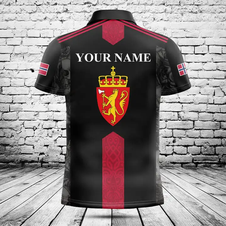 Custom Name Norway Shield Graphic Polo Shirt Summer Casual Unisex Pullover Loose Cool Jersey Oversized Short Sleeve Tops