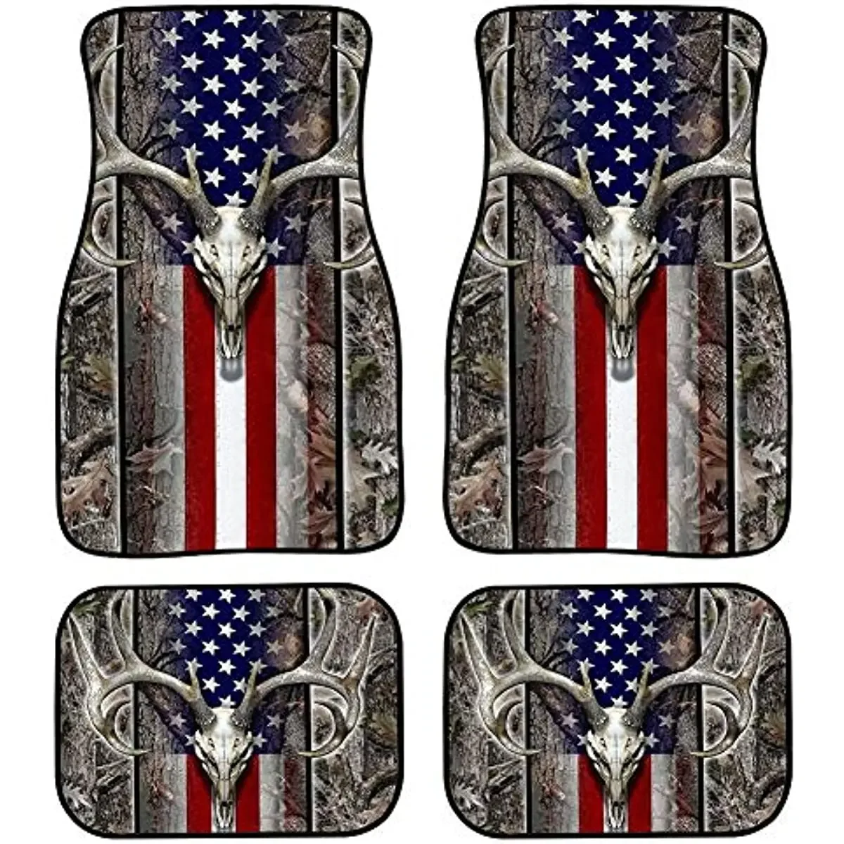 Front Rear Floor Mat for Cars Truck Sedan,American Flag Skull Deer Pattern Vehicle Floor Mat with Rubber Backing Full S